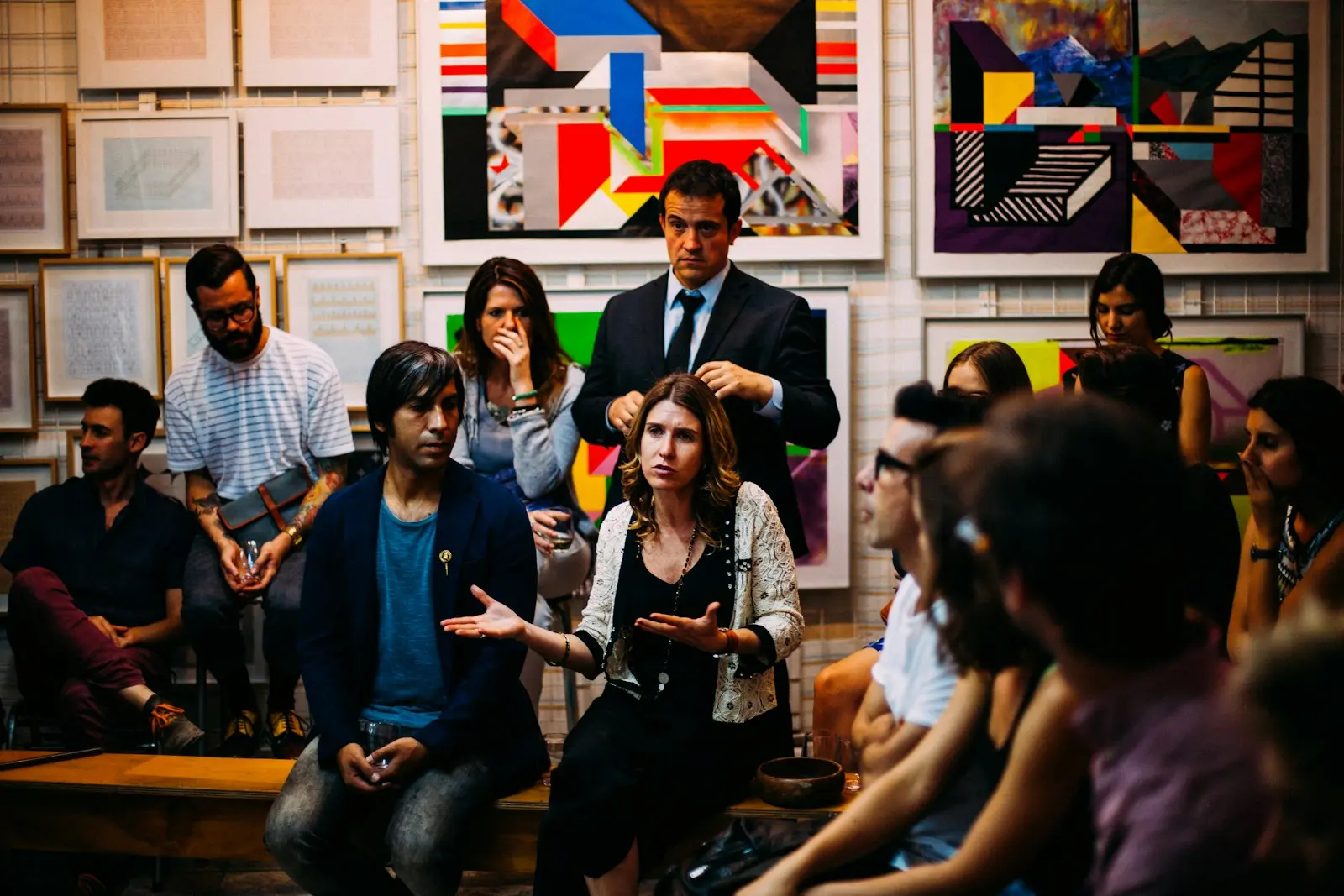 Professionals talking at a networking event